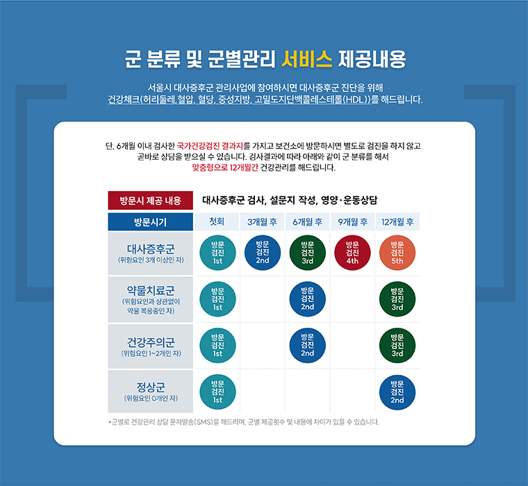 대사증후군 위험군 분류 및 12개월 맞춤 건강관리 서비스 방문 일정 안내